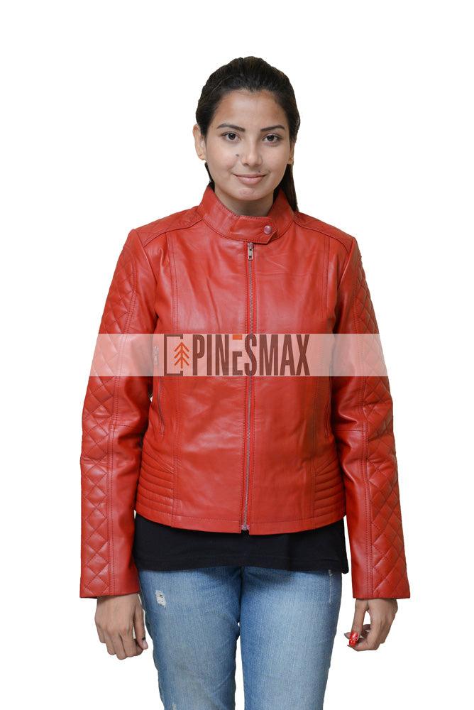 Buy Womens Quilted Leather Motorcycle Jacket Red