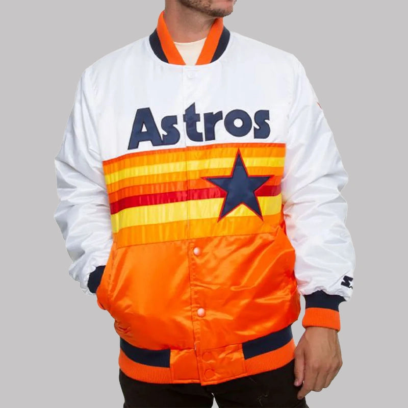 White and Orange Houston Astros Satin Jacket