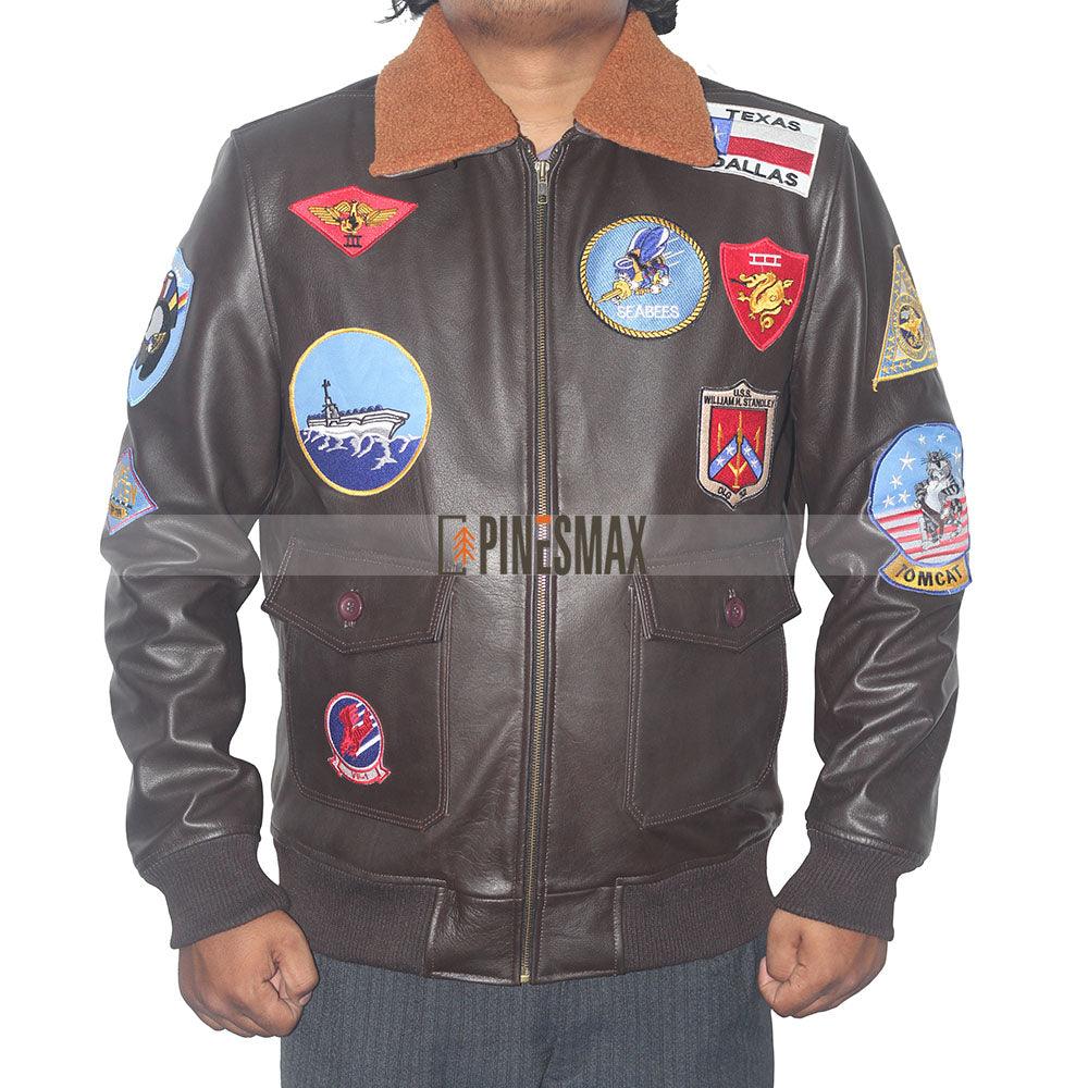 Leather Bomber Jacket, Top Gun Flight Jacket, Aviator Jacket, Brown Bomber Jacket Dark Brown / XL