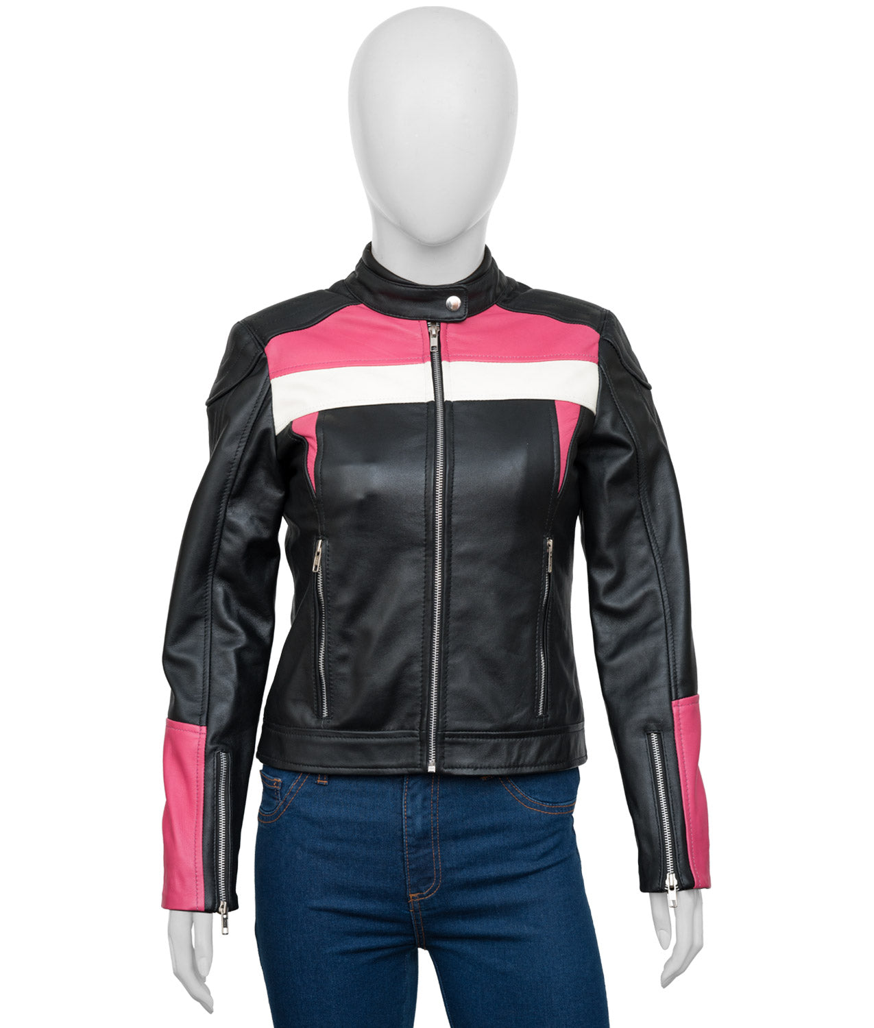 Womens Black and Pink Biker Jacket