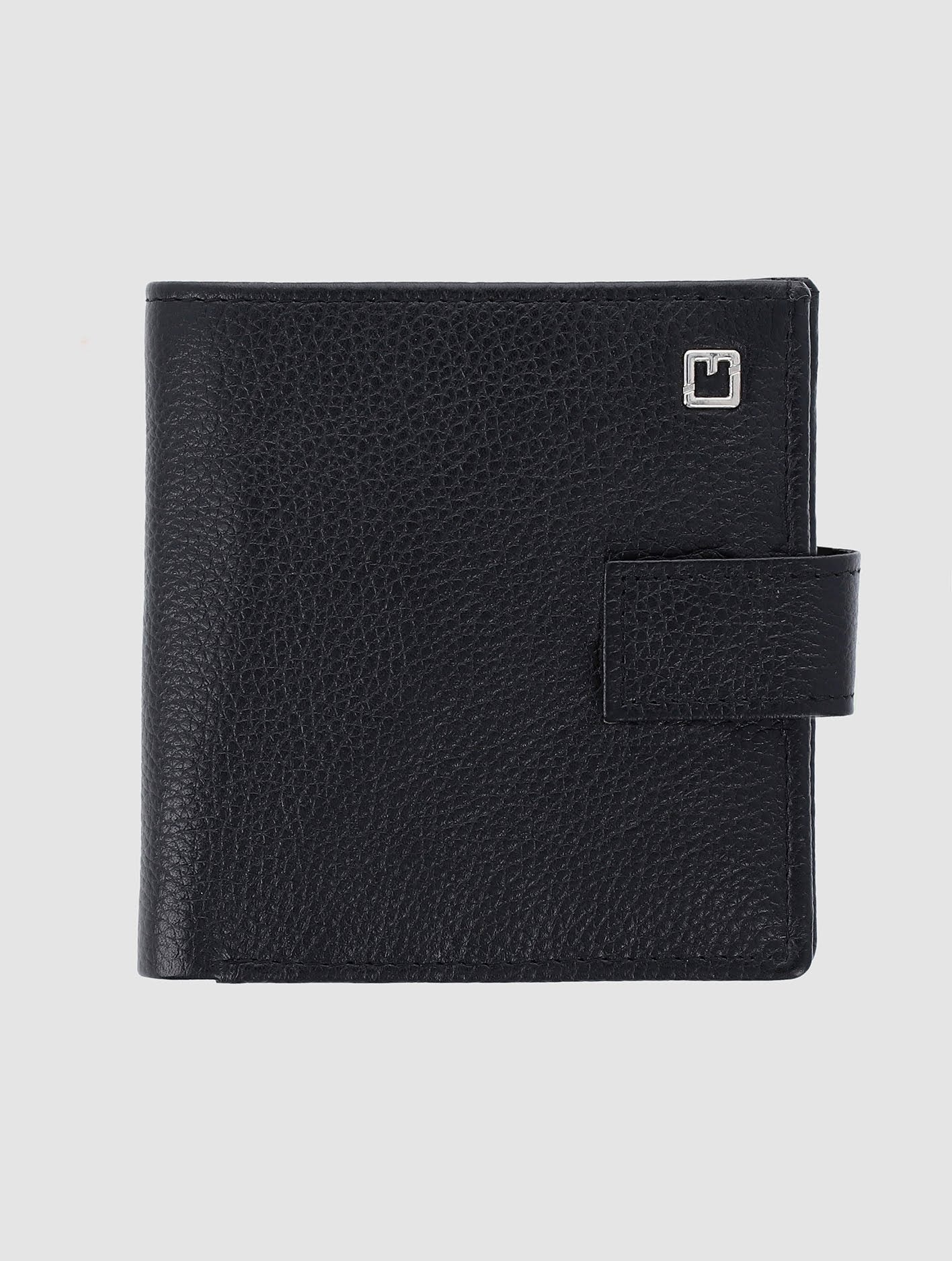 Black Leather Bi-fold Coin Pouch Wallet