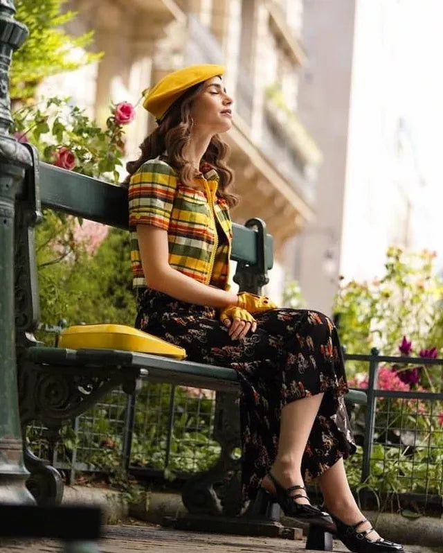Emily In Paris Lily Collins Multi color Plaid Jacket