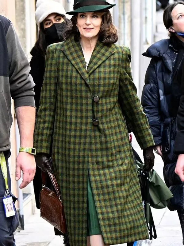 A Haunting In Venice Tina Fey Green Plaid Coat