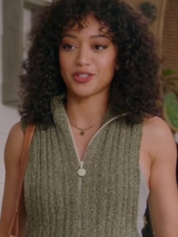 Samantha Logan All American 2024 Green Ribbed Zip Knit Vest