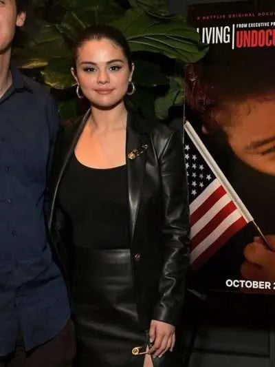 Selena Gomez Movie Premiere Black Leather Blazer