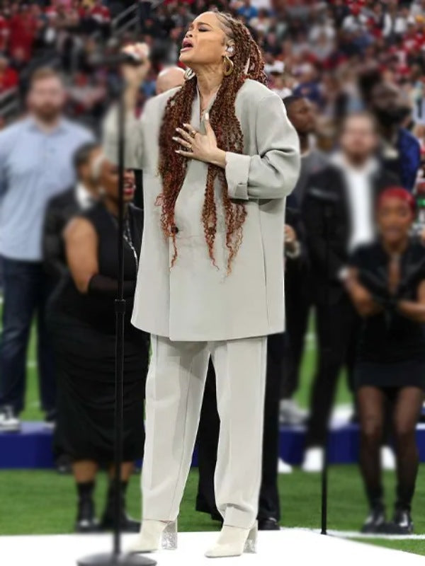 Andra Day Super Bowl LVIII Grey Coat