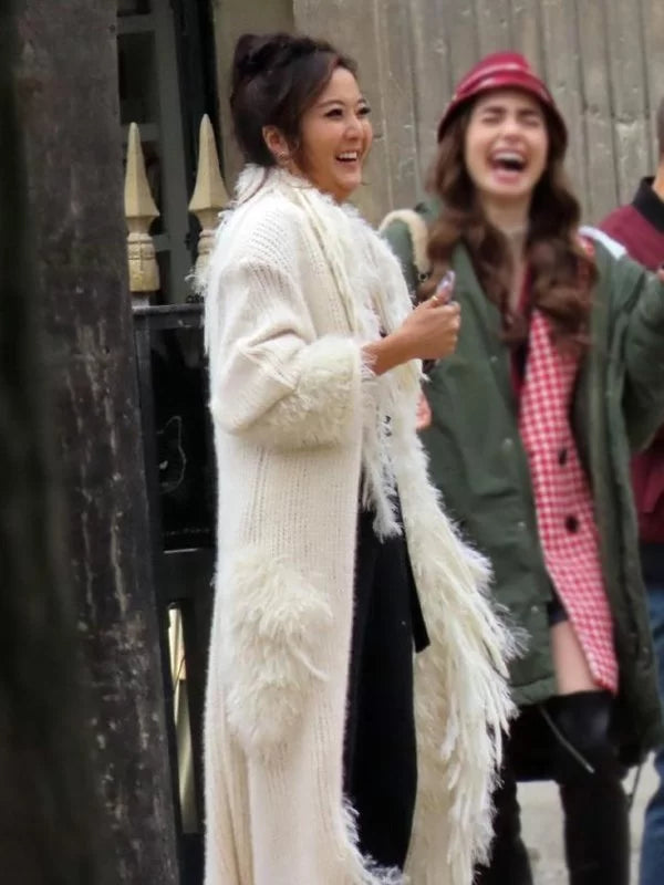 Ashley Park Emily In Paris White Fur Coat