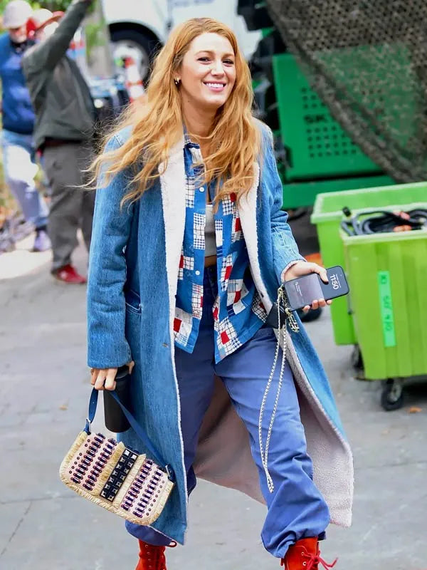 It Ends With Us 2024 Blake Lively Blue Shearling Coat