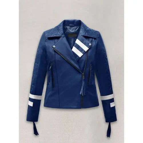 Women’s Biker Blue Leather Jacket