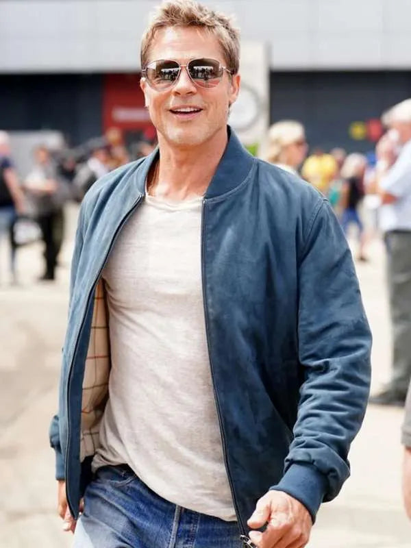 F1 2025 Brad Pitt Blue Suede Jacket