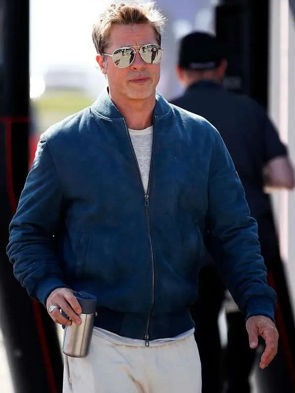 F1 2025 Brad Pitt Blue Suede Jacket