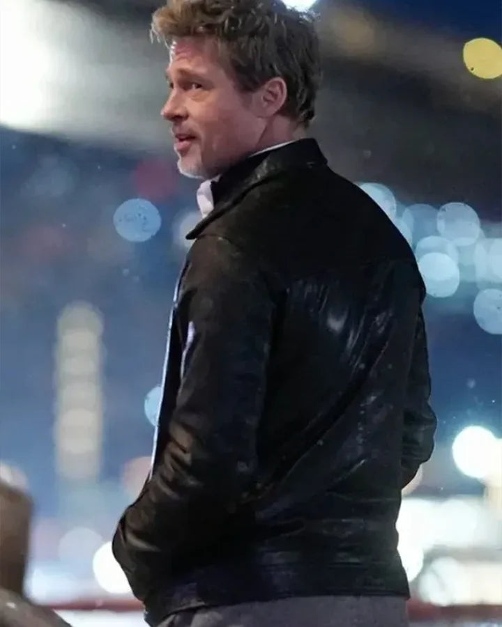 Brad Pitt Wolfs 2024 Movie Black Leather Jacket