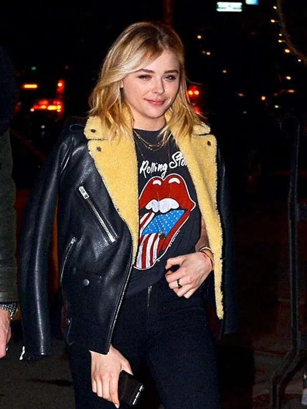 Chloe Grace Moretz Street Style Black Leather Jacket