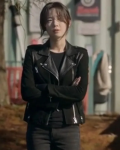 Yoo In-young The Trunk Black Biker Leather Jacket