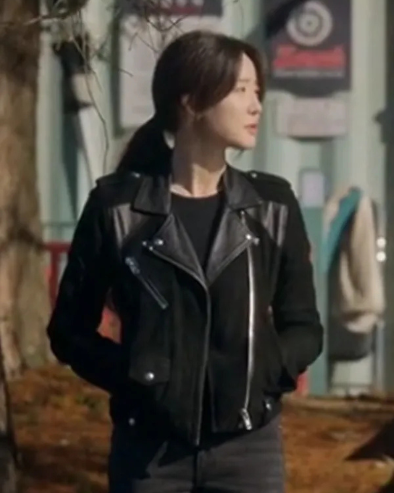 Yoo In-young The Trunk Black Biker Leather Jacket