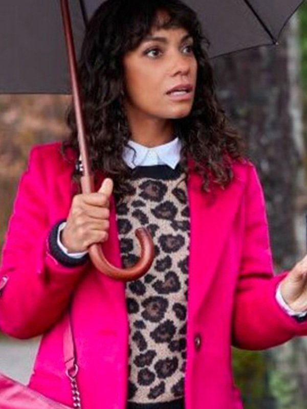 CrimeTime Freefall 2024 Lyndie Greenwood Pink Coat