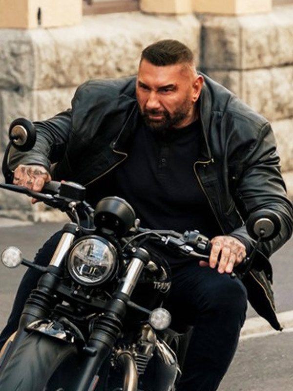 Dave Bautista My Spy the Eternal City 2024 Black Leather Jacket