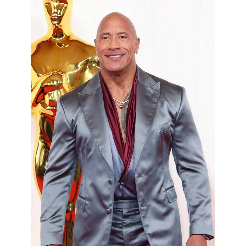 Dwayne Johnson Oscar 2024 Silver Metallic Suit