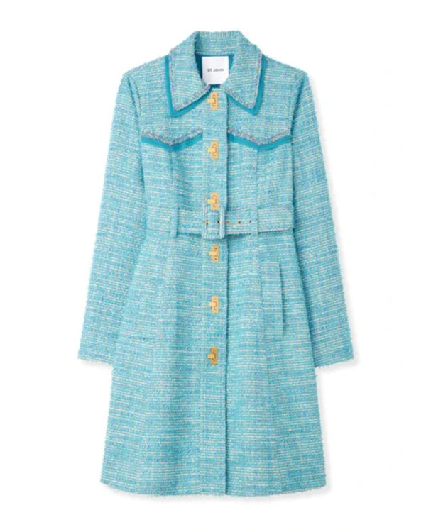 Elsbeth 2024 Carrie Preston Blue Textured Tweed Coat