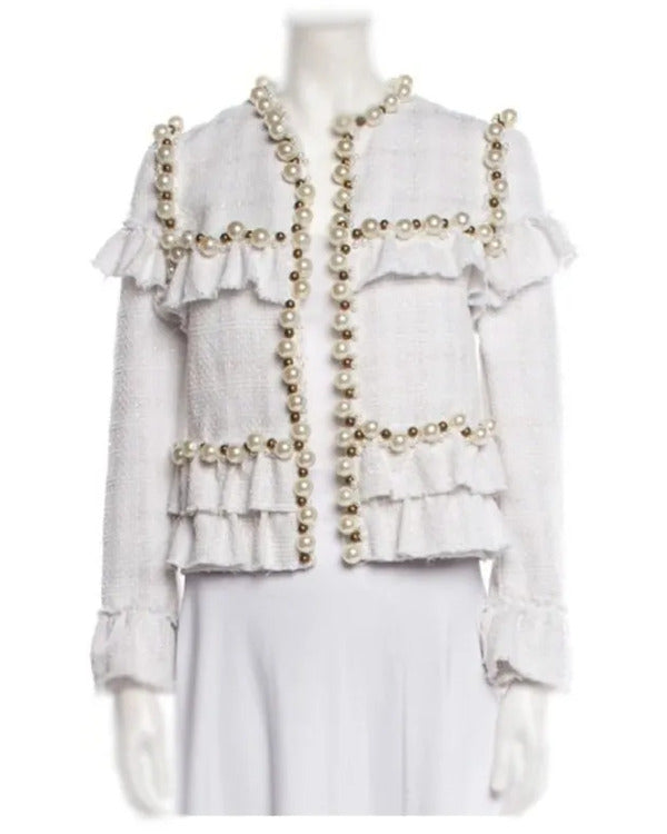 Elsbeth 2024 Carrie Preston White Pearl Embellished Jacket