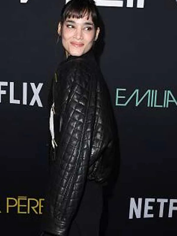 Sofia Boutella Emilia Pérez 2024 Black Leather Jacket