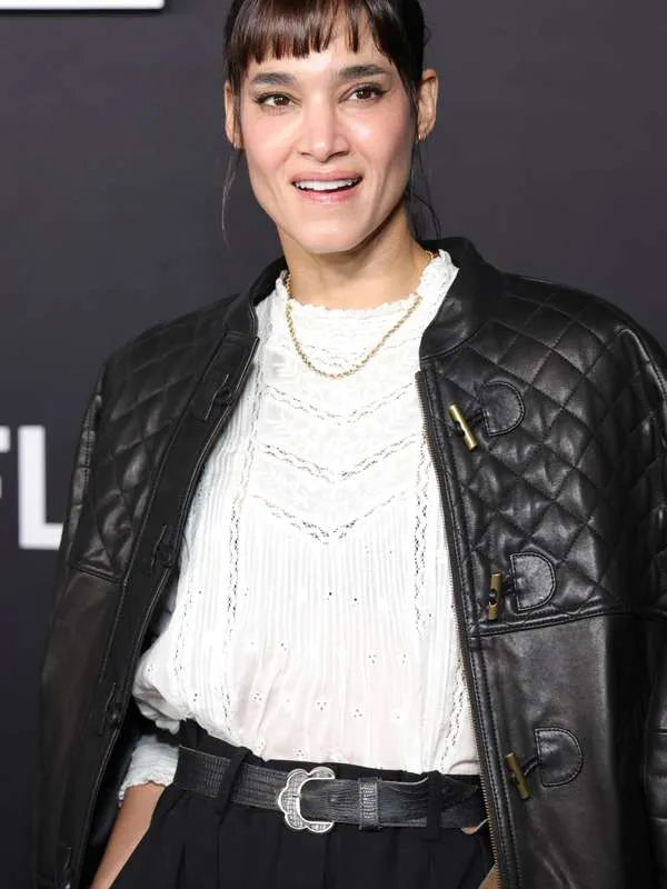 Sofia Boutella Emilia Pérez 2024 Black Leather Jacket