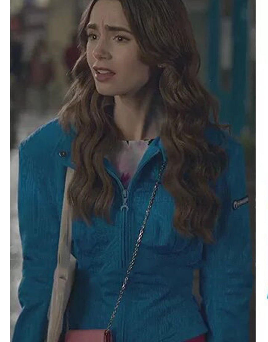 Emily in Paris Season 2 Emily Cooper Blue Cotton Jacket