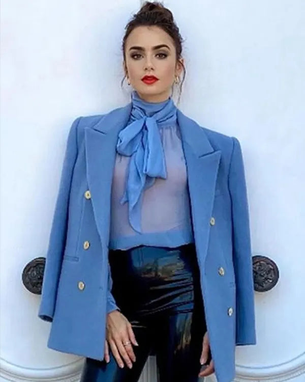 Emily in Paris Lily Collins Blue Peacoat