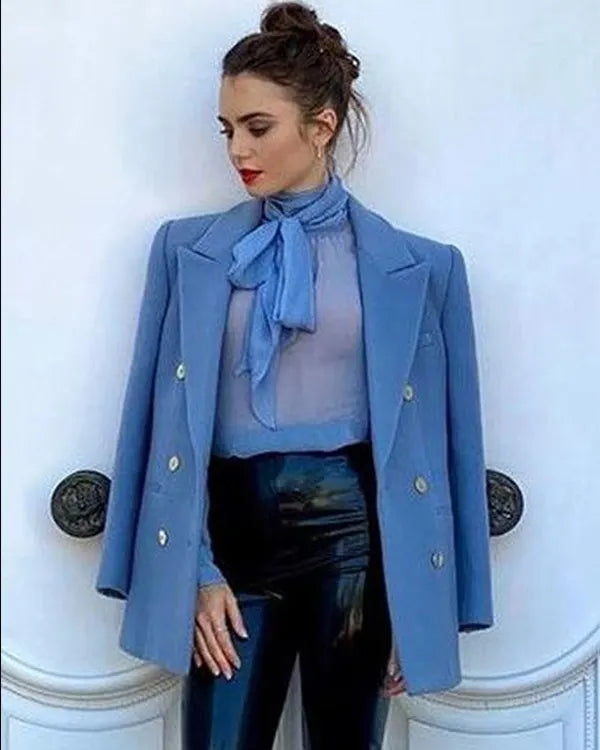 Emily in Paris Lily Collins Blue Peacoat