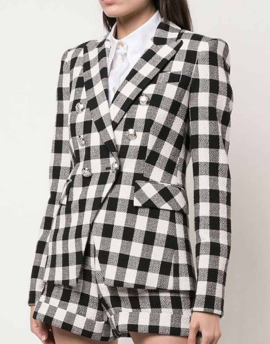 Lily Collins Emily In Paris Black & White Check Blazer