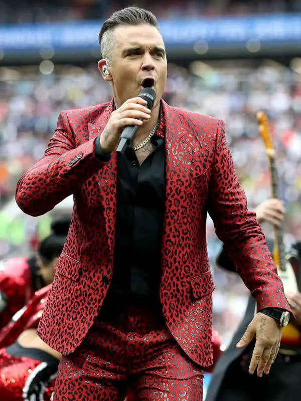 Robbie Williams Red Prom Suit