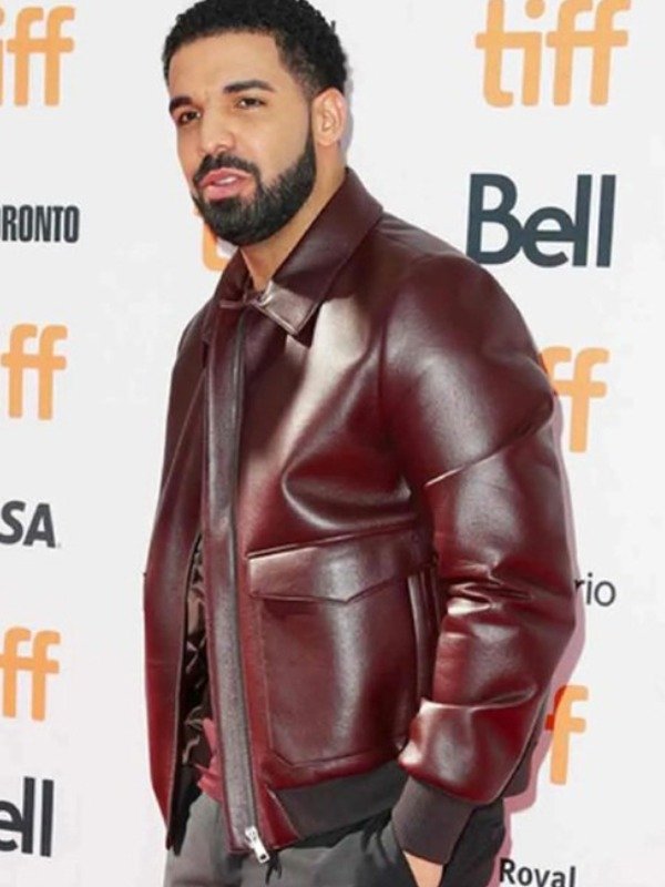 Drake Film Festival Maroon Leather Jacket