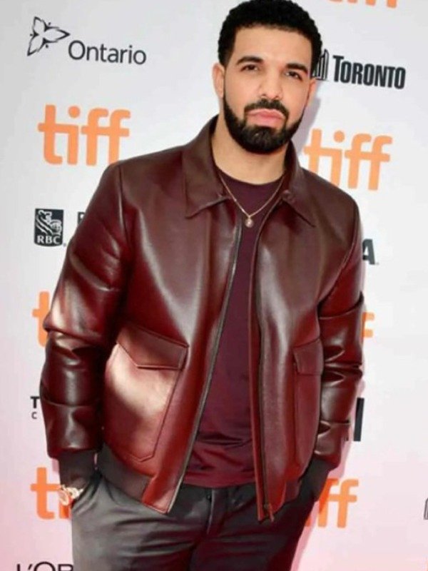 Drake Film Festival Maroon Leather Jacket