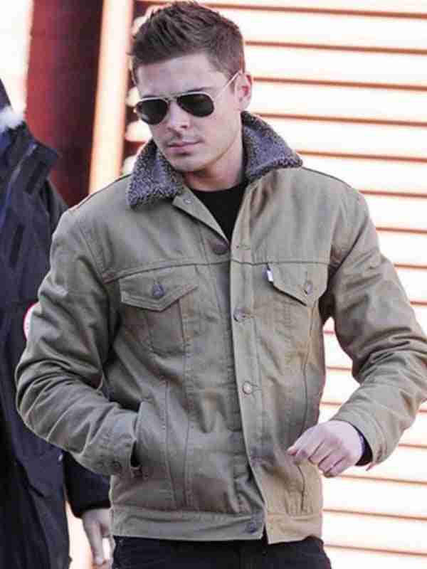 Zac Efron Brown Denim Fur Collar Jacket