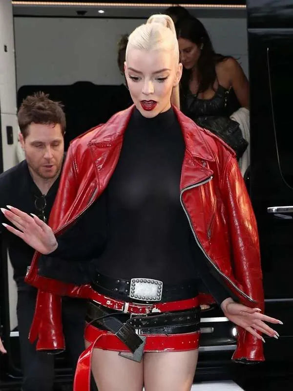 Furiosa A Mad Max Saga Premiere Anya Taylor-Joy Red Leather Jacket