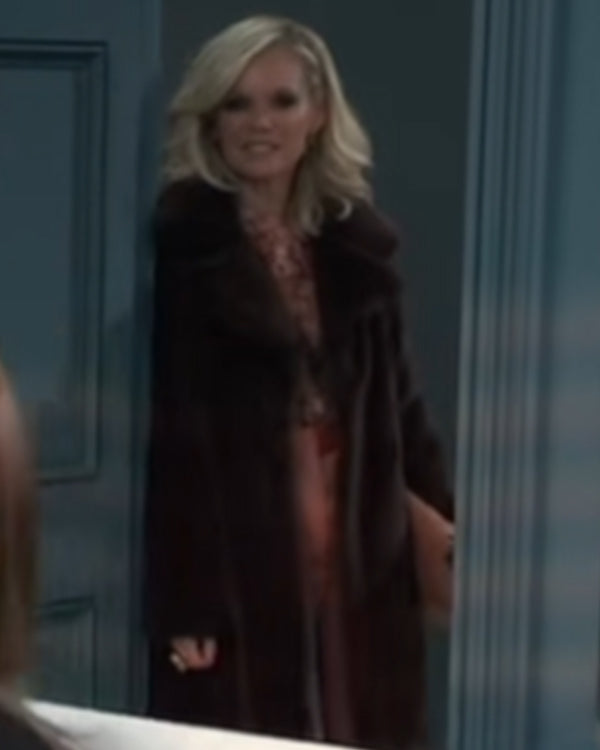 General Hospital 2024 Maura West Faux Fur-Trim Asymmetric Coat