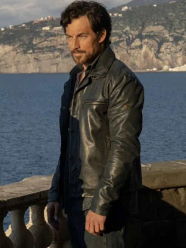 Giacomo Gianniotti Inganno 2024 Black Leather Jacket