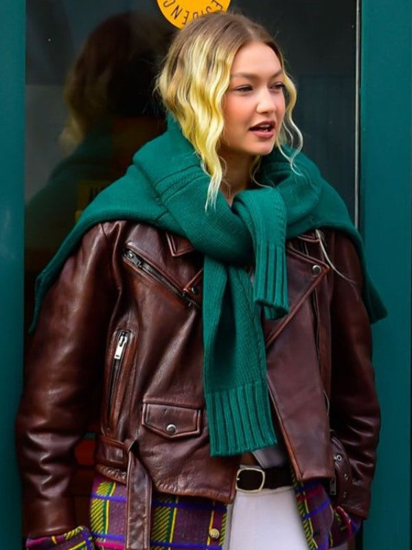 NYC 2024 Gigi Hadid Leather Jacket