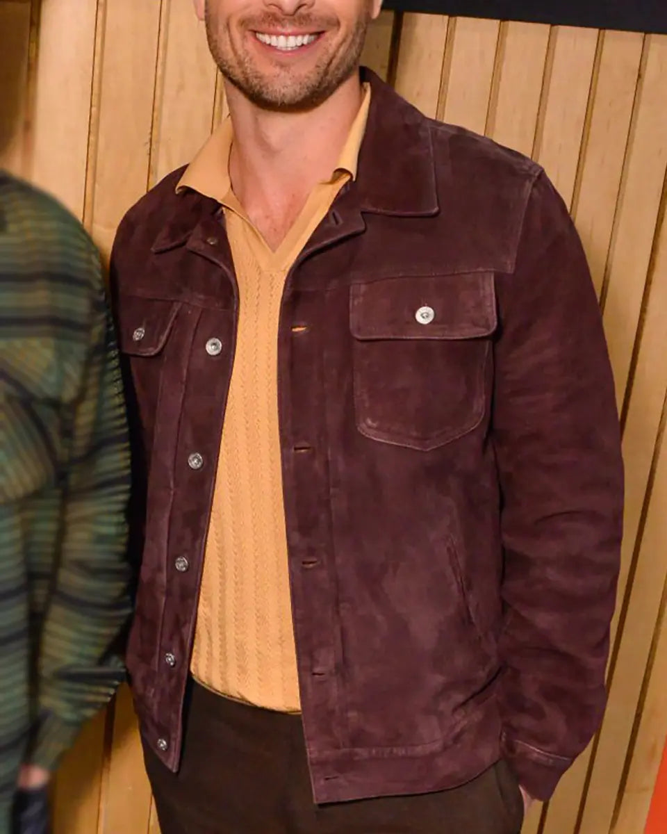 Glen Powell Hit Man 2024 Maroon Jacket