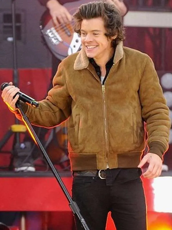 Harry Styles Suede Leather Bomber Jacket