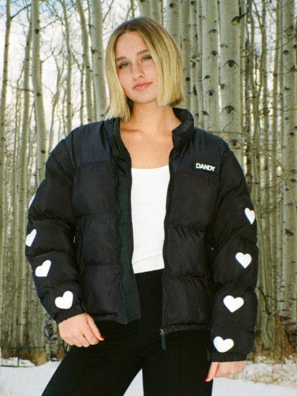 Heart Black Puffer Jacket