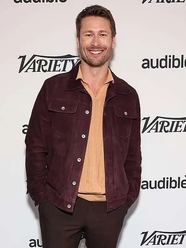 Glen Powell Hit Man 2024 Maroon Jacket