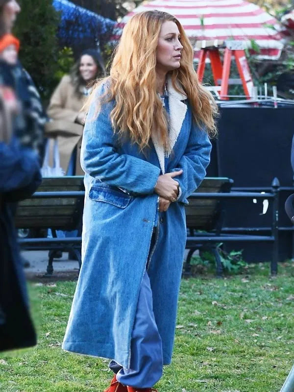 It Ends With Us 2024 Blake Lively Blue Shearling Coat