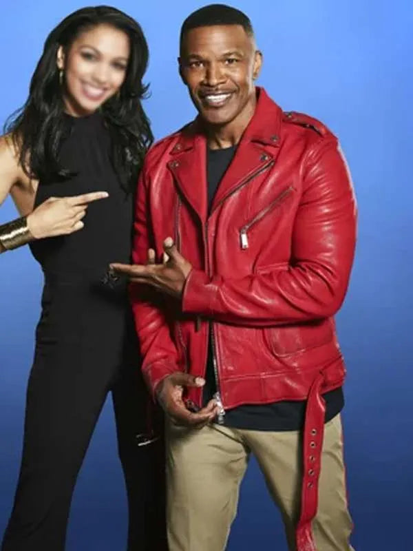 Jamie Foxx Red Biker Leather Jacket