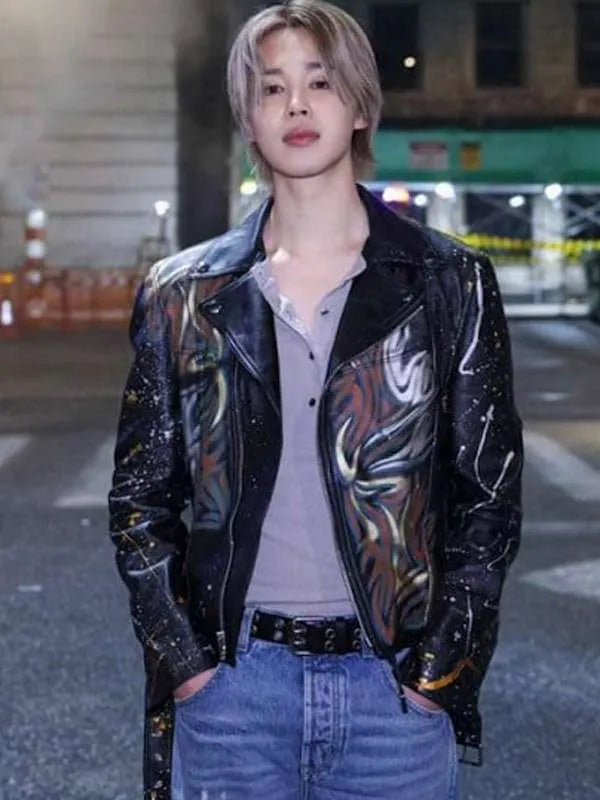 Jimin Who Song 2024 Black Leather Jacket