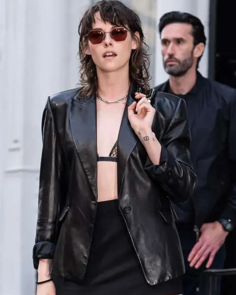 Love Lies Bleeding 2024 Kristen Stewart Black Leather Blazer