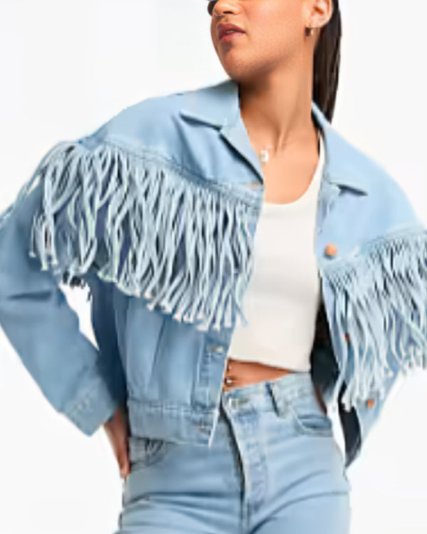 Landman 2024 Michelle Randolph Denim Fringe Jacket