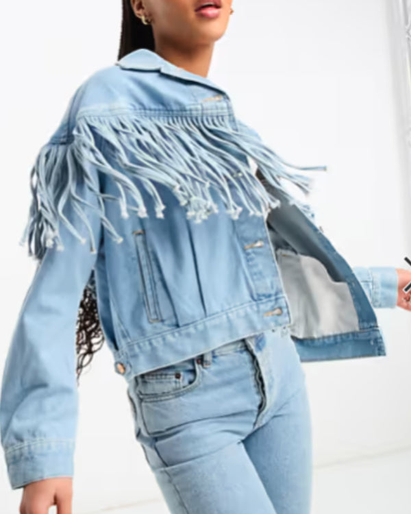 Landman 2024 Michelle Randolph Denim Fringe Jacket