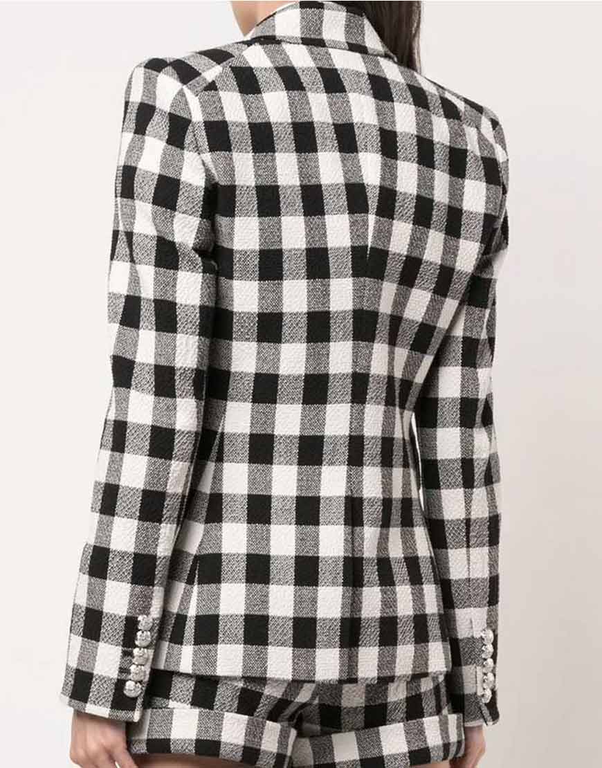 Lily Collins Emily In Paris Black & White Check Blazer