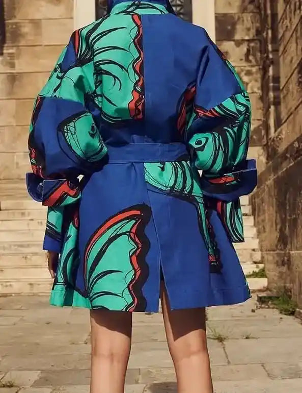 Emily In Paris Season 2 Lily Collins Blue Printed Coat